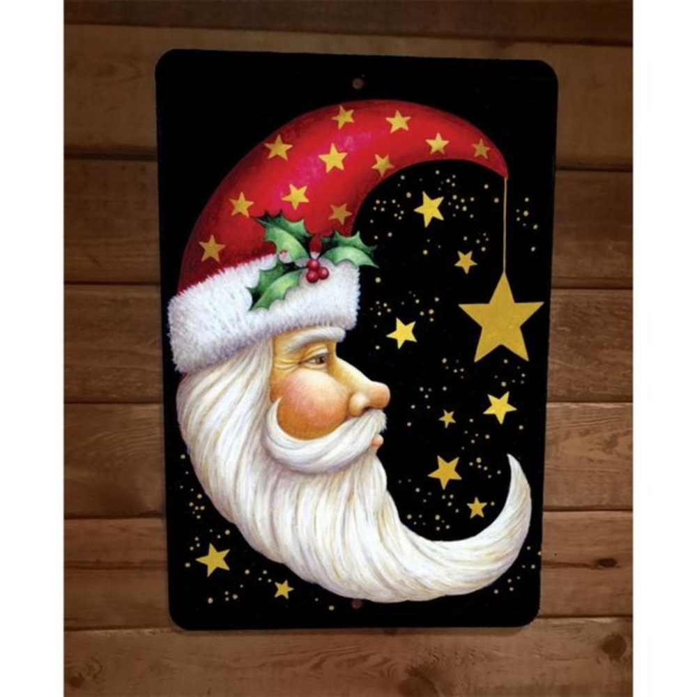 Merry Christmas‎ Celestial Santa Clause Moon Xmas 8x12 Metal Wall Sign Poster